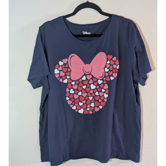 Disney Minnie Mouse Heart Bow Graphic T-Shirt Women’s 2X Navy Blue - Picture 1 of 3